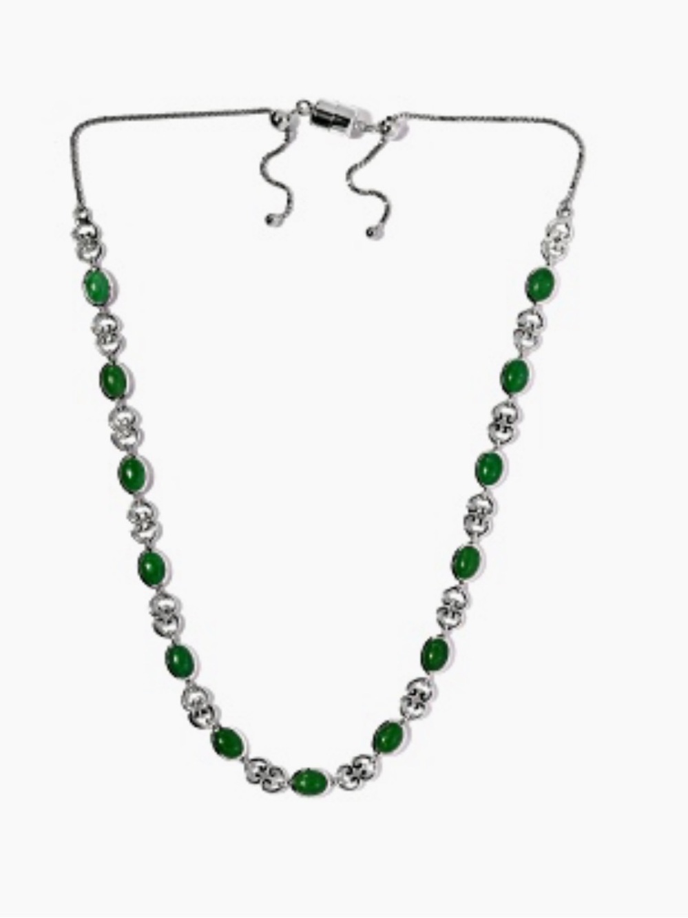 New Sterling Silver Oval Green Jadeite and Necklace
13.38ctw